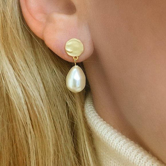 Authentic Sterling Silver and Gold Baroque Freshwater Pearl Stud Drop Earrings - Picture 1 of 6